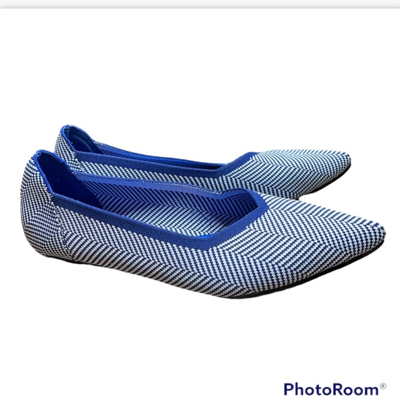 French Blu Halo Navy Blue Herringbone Pointy Flats Size 8 - Picture 4 of 6